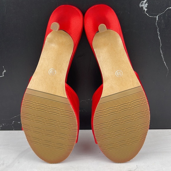 WSKEISP Women’s Peep Toe Slip On Mule Sandal Red Satin sz 8 - Picture 11 of 12